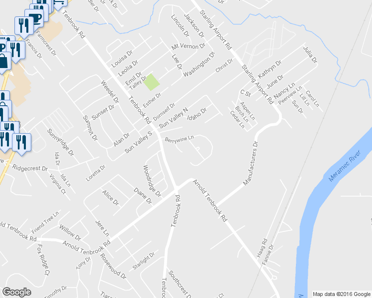 map of restaurants, bars, coffee shops, grocery stores, and more near 21 Berrywine Ct in Arnold