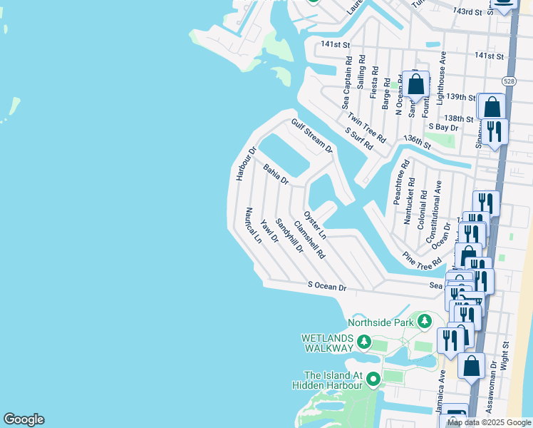 map of restaurants, bars, coffee shops, grocery stores, and more near 404 Yawl Drive in Ocean City