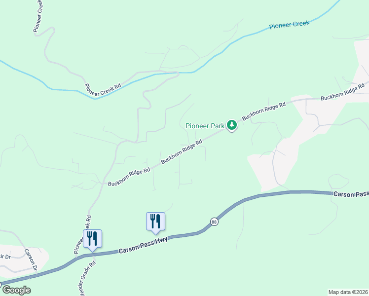 map of restaurants, bars, coffee shops, grocery stores, and more near 25021 Buckhorn Ridge Road in Pioneer