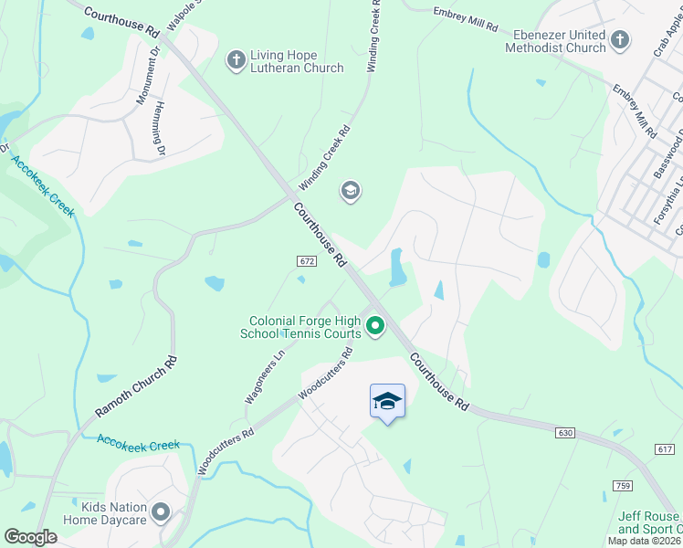 map of restaurants, bars, coffee shops, grocery stores, and more near 85 Wagoneers Lane in Stafford