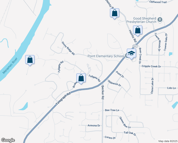 map of restaurants, bars, coffee shops, grocery stores, and more near 6840 Cottage Grove Lane in Saint Louis