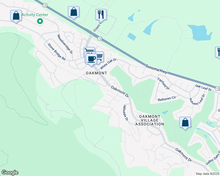 map of restaurants, bars, coffee shops, grocery stores, and more near 6678 Oakmont Drive in Santa Rosa
