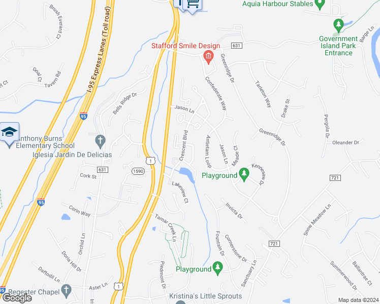 map of restaurants, bars, coffee shops, grocery stores, and more near 209 Gettysburg Court in Stafford