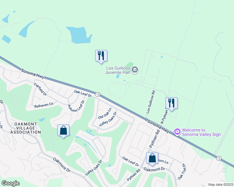 map of restaurants, bars, coffee shops, grocery stores, and more near 100 Childrens Circle in Santa Rosa