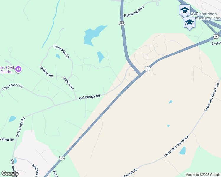 map of restaurants, bars, coffee shops, grocery stores, and more near 19170 John William Place in Culpeper