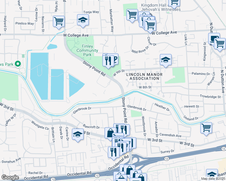 map of restaurants, bars, coffee shops, grocery stores, and more near 131-B Stony Circle in Santa Rosa