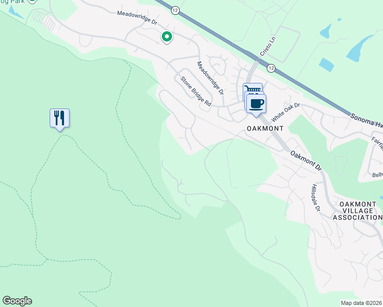 map of restaurants, bars, coffee shops, grocery stores, and more near 6416 Timber Springs Court in Santa Rosa