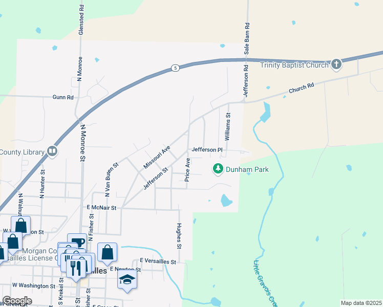 map of restaurants, bars, coffee shops, grocery stores, and more near 616 Price Avenue in Versailles
