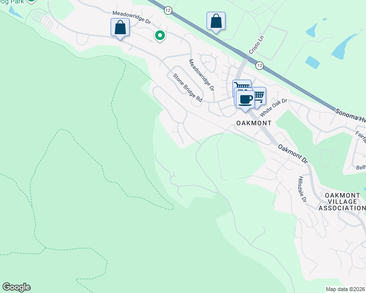 map of restaurants, bars, coffee shops, grocery stores, and more near 6416 Timber Springs Court in Santa Rosa
