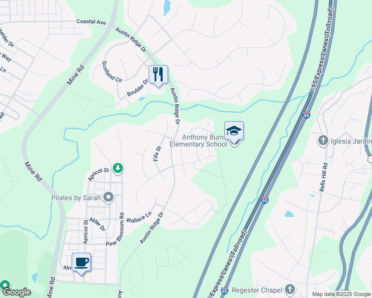 map of restaurants, bars, coffee shops, grocery stores, and more near 20 Gallery Road in Stafford