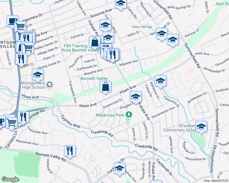 map of restaurants, bars, coffee shops, grocery stores, and more near 1539 Lynn Court in Santa Rosa