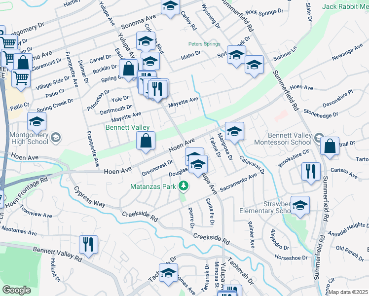 map of restaurants, bars, coffee shops, grocery stores, and more near 1601 Yulupa Avenue in Santa Rosa