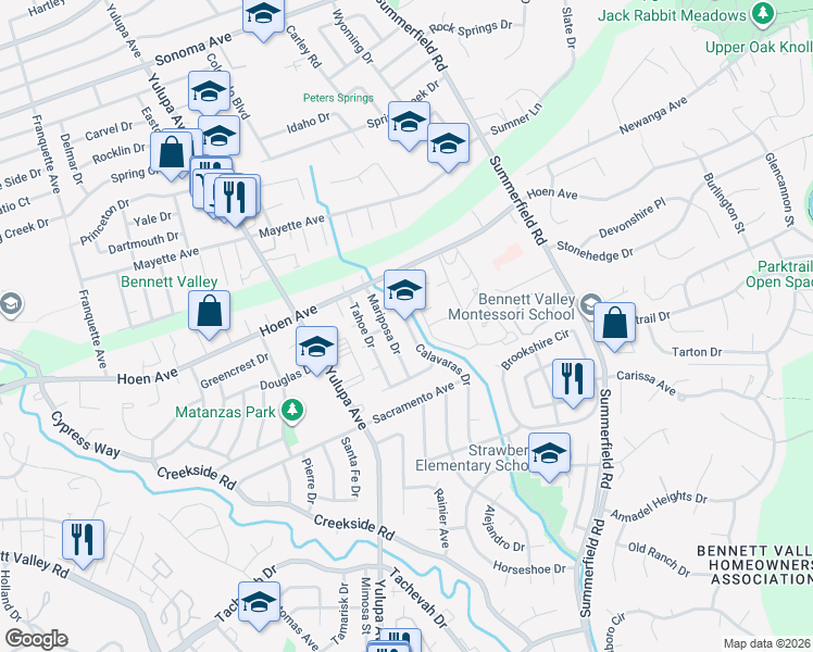 map of restaurants, bars, coffee shops, grocery stores, and more near in Santa Rosa