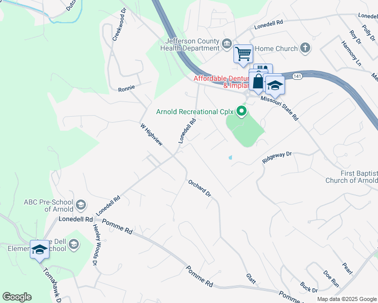 map of restaurants, bars, coffee shops, grocery stores, and more near 1739 Engle in Arnold