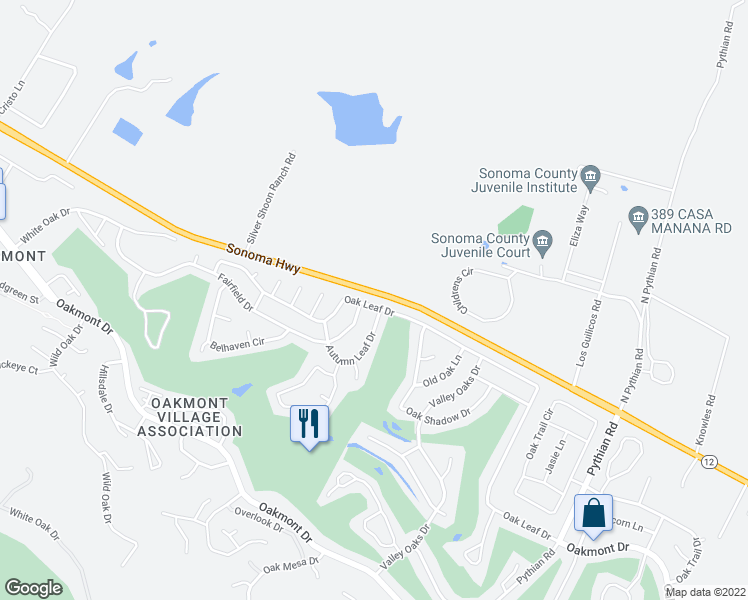 map of restaurants, bars, coffee shops, grocery stores, and more near 7153 Oak Leaf Drive in Santa Rosa