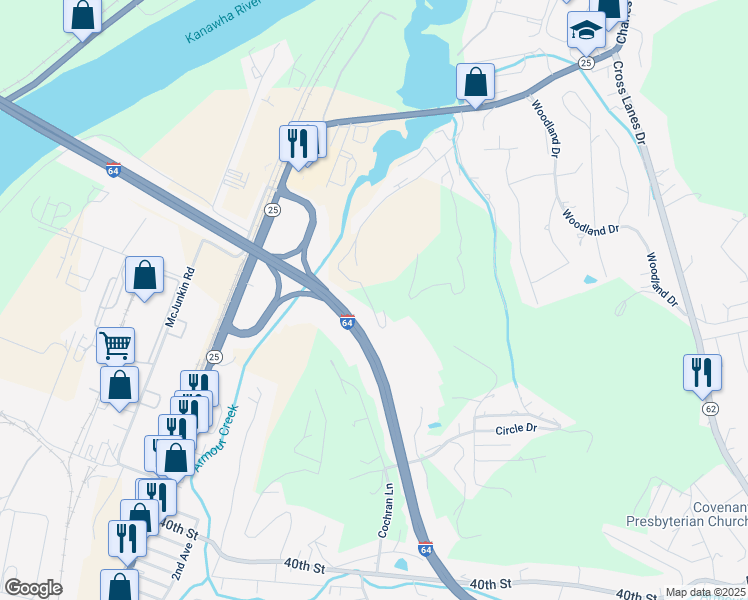 map of restaurants, bars, coffee shops, grocery stores, and more near 737 Armour Road in Nitro