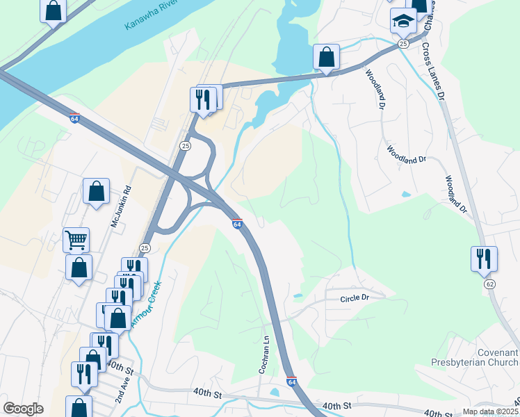 map of restaurants, bars, coffee shops, grocery stores, and more near 737 Armour Creek Road in Nitro