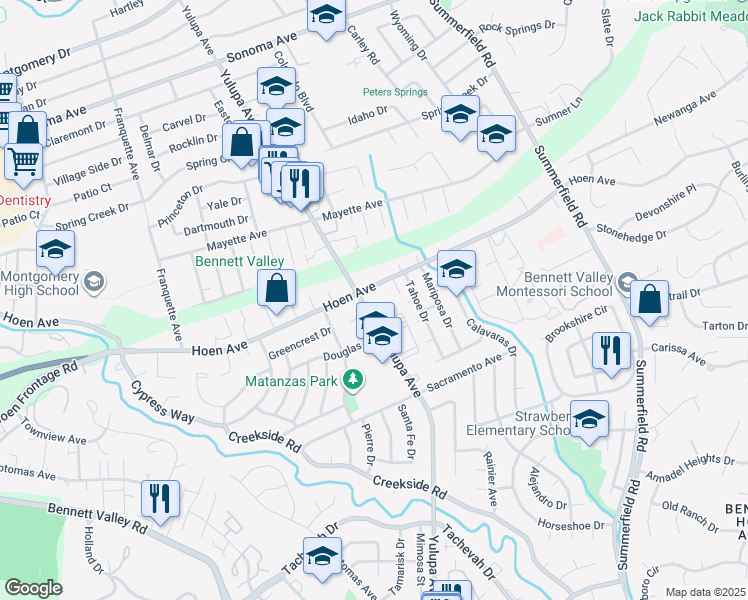 map of restaurants, bars, coffee shops, grocery stores, and more near 1601 Yulupa Avenue in Santa Rosa