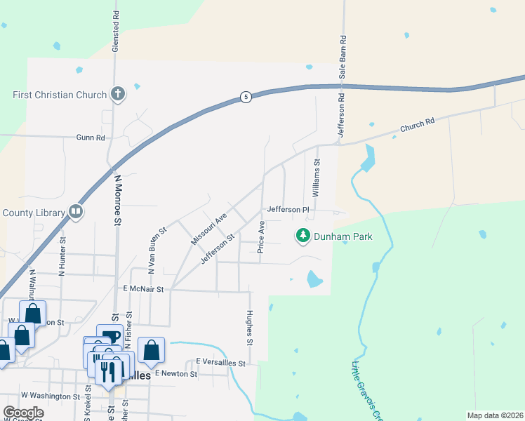 map of restaurants, bars, coffee shops, grocery stores, and more near 616 Price Avenue in Versailles