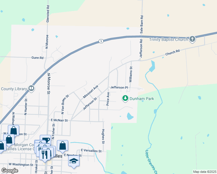 map of restaurants, bars, coffee shops, grocery stores, and more near 616 Price Avenue in Versailles