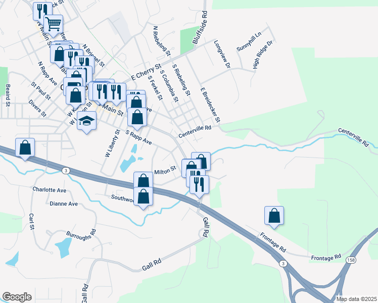 map of restaurants, bars, coffee shops, grocery stores, and more near 710 South Main Street in Columbia