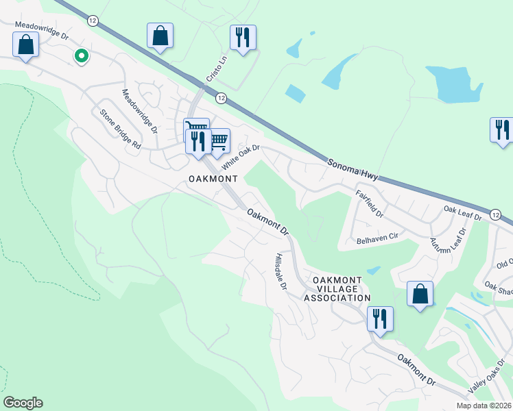 map of restaurants, bars, coffee shops, grocery stores, and more near 5 Fallgreen Court in Santa Rosa
