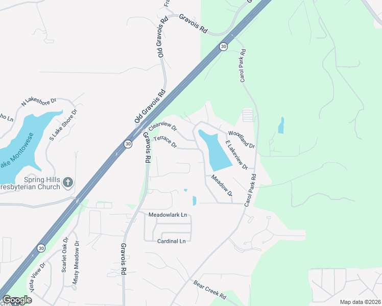 map of restaurants, bars, coffee shops, grocery stores, and more near 5954 Terrace Drive in House Springs