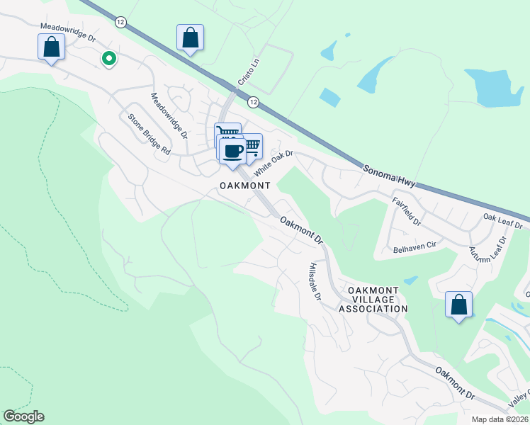map of restaurants, bars, coffee shops, grocery stores, and more near 6678 Oakmont Drive in Santa Rosa