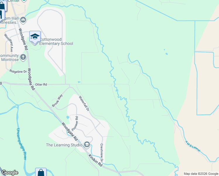 map of restaurants, bars, coffee shops, grocery stores, and more near 66401 Otter Road in Montrose