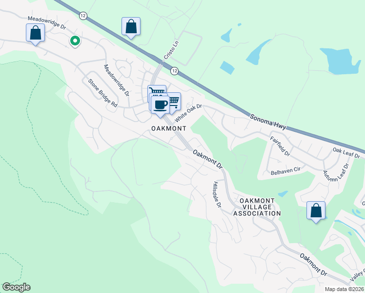 map of restaurants, bars, coffee shops, grocery stores, and more near 6678 Oakmont Drive in Santa Rosa