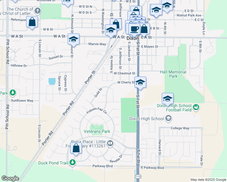 map of restaurants, bars, coffee shops, grocery stores, and more near 1165 Presidio Ct in Dixon