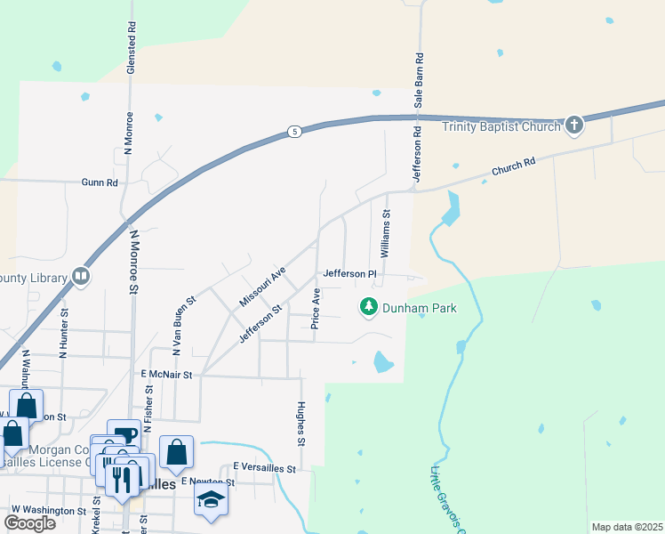 map of restaurants, bars, coffee shops, grocery stores, and more near 616 Price Avenue in Versailles
