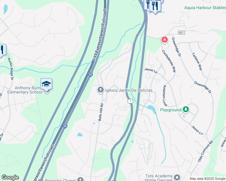 map of restaurants, bars, coffee shops, grocery stores, and more near 109 Stoney Brook Court in Stafford