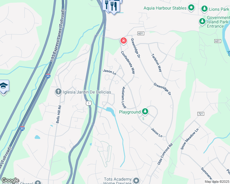 map of restaurants, bars, coffee shops, grocery stores, and more near 400 Gettysburg Court in Stafford