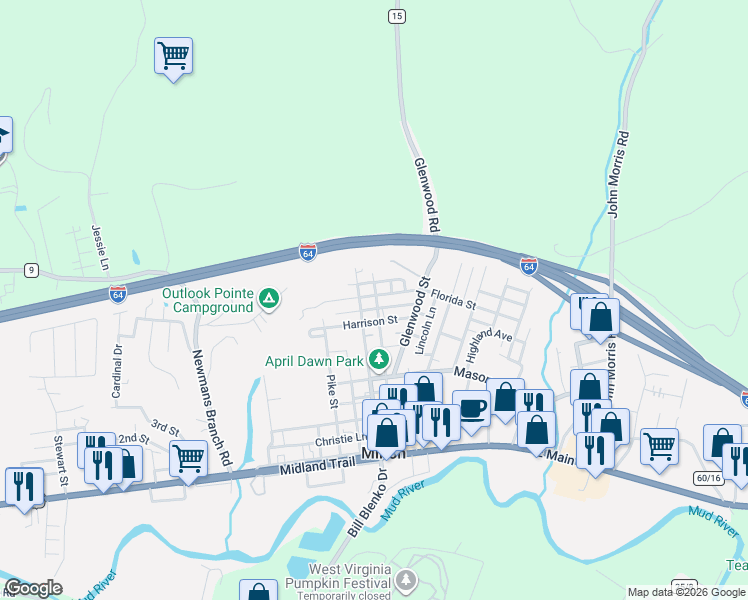 map of restaurants, bars, coffee shops, grocery stores, and more near 932 Harrison Street in Milton