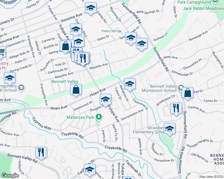 map of restaurants, bars, coffee shops, grocery stores, and more near 1700 Yulupa Avenue in Santa Rosa