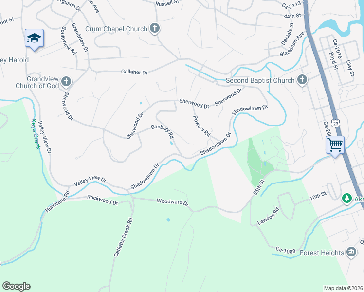 map of restaurants, bars, coffee shops, grocery stores, and more near 3001-3099 Shadowlawn Drive in Ashland