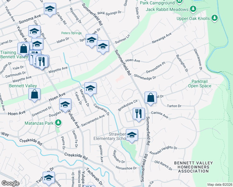 map of restaurants, bars, coffee shops, grocery stores, and more near 2320 Sierra Creek Circle in Santa Rosa