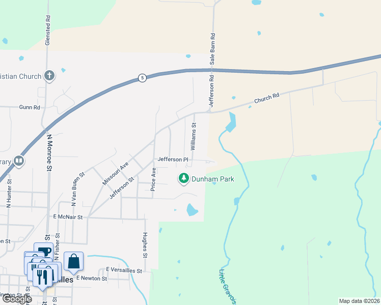 map of restaurants, bars, coffee shops, grocery stores, and more near 110 Williams Street in Versailles