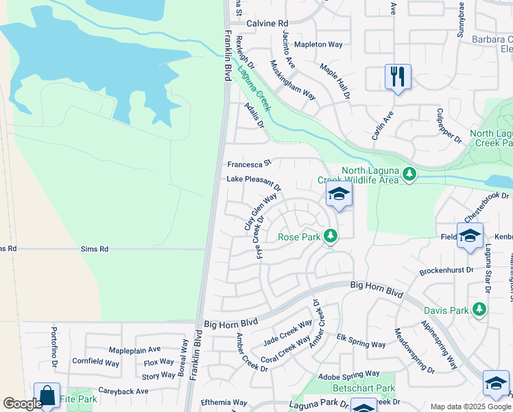 map of restaurants, bars, coffee shops, grocery stores, and more near 5245 Stoney Creek Way in Elk Grove