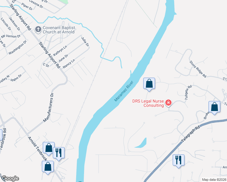 map of restaurants, bars, coffee shops, grocery stores, and more near 2599 Carol Lane in Arnold