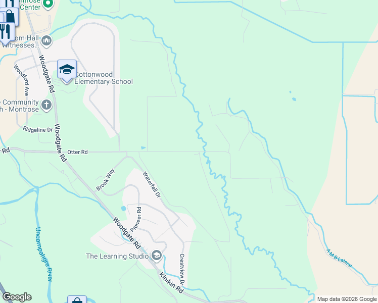 map of restaurants, bars, coffee shops, grocery stores, and more near 66401 Otter Road in Montrose