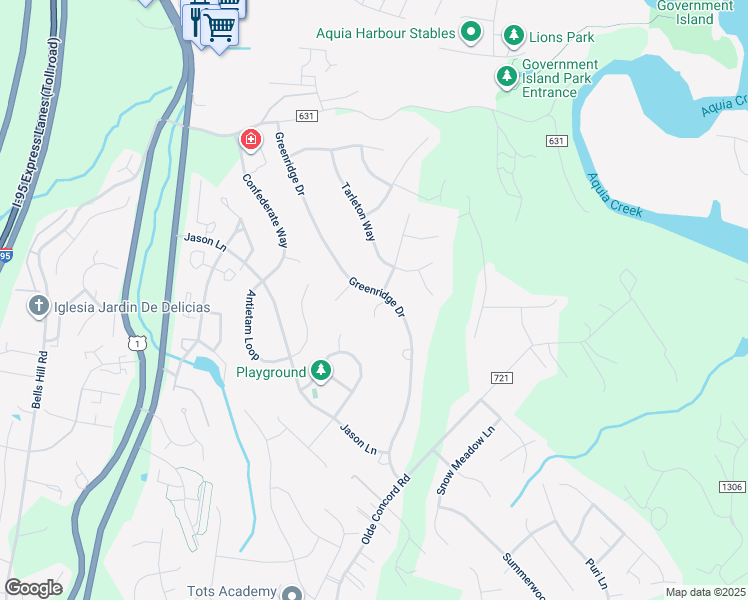map of restaurants, bars, coffee shops, grocery stores, and more near 34 Greenridge Drive in Stafford