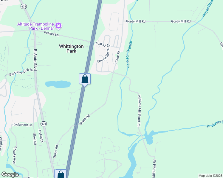 map of restaurants, bars, coffee shops, grocery stores, and more near 9025 Stage Road in Delmar