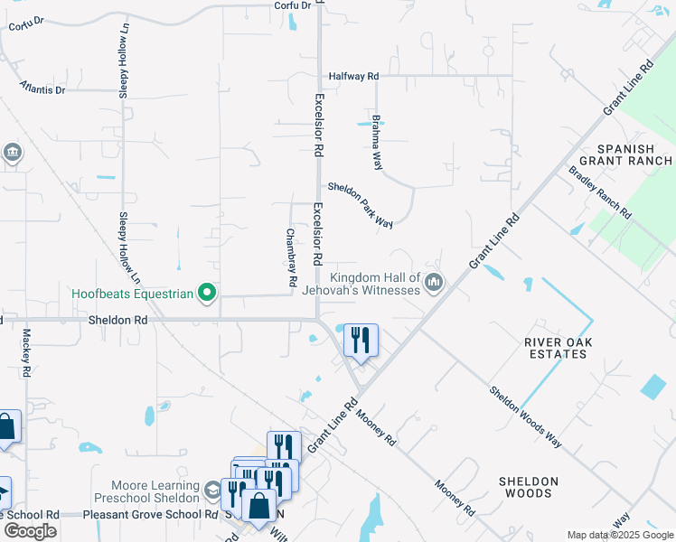 map of restaurants, bars, coffee shops, grocery stores, and more near 10531 Sisters Court in Elk Grove