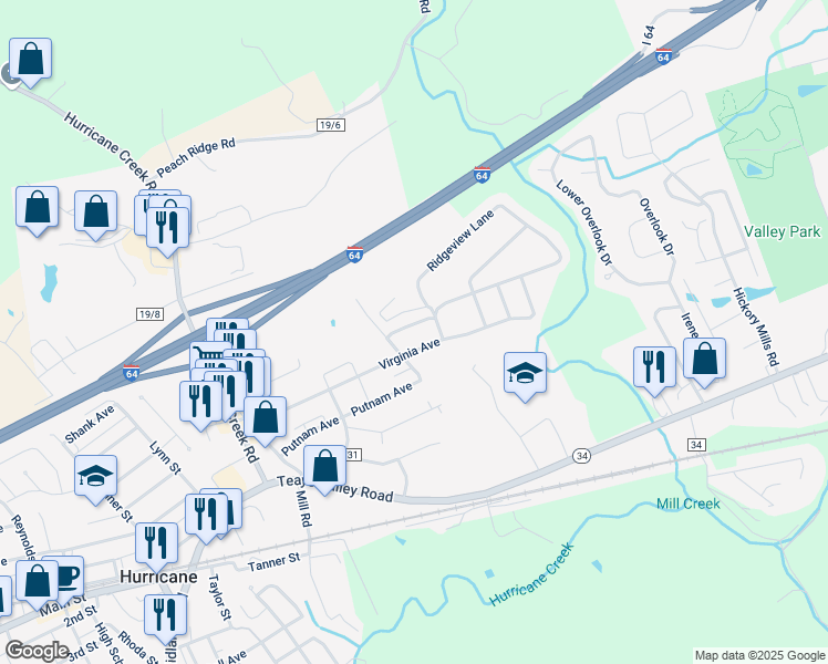 map of restaurants, bars, coffee shops, grocery stores, and more near 5007-5011 Rosecrest Drive in Hurricane