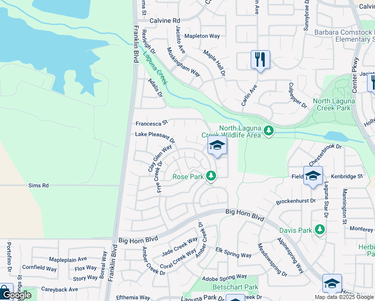 map of restaurants, bars, coffee shops, grocery stores, and more near 8739 Noble Fir Lane in Elk Grove