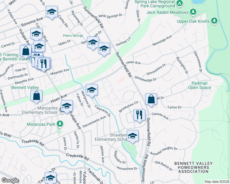 map of restaurants, bars, coffee shops, grocery stores, and more near 2310 Sierra Creek Circle in Santa Rosa