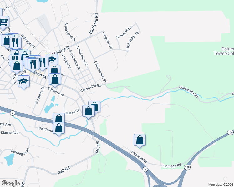 map of restaurants, bars, coffee shops, grocery stores, and more near 766 Centerville Road in Columbia