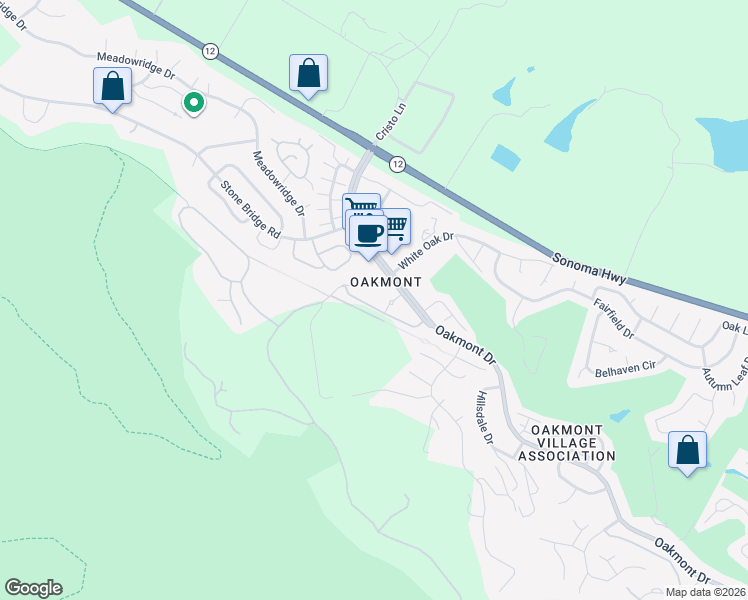 map of restaurants, bars, coffee shops, grocery stores, and more near 418 White Oak Drive in Santa Rosa